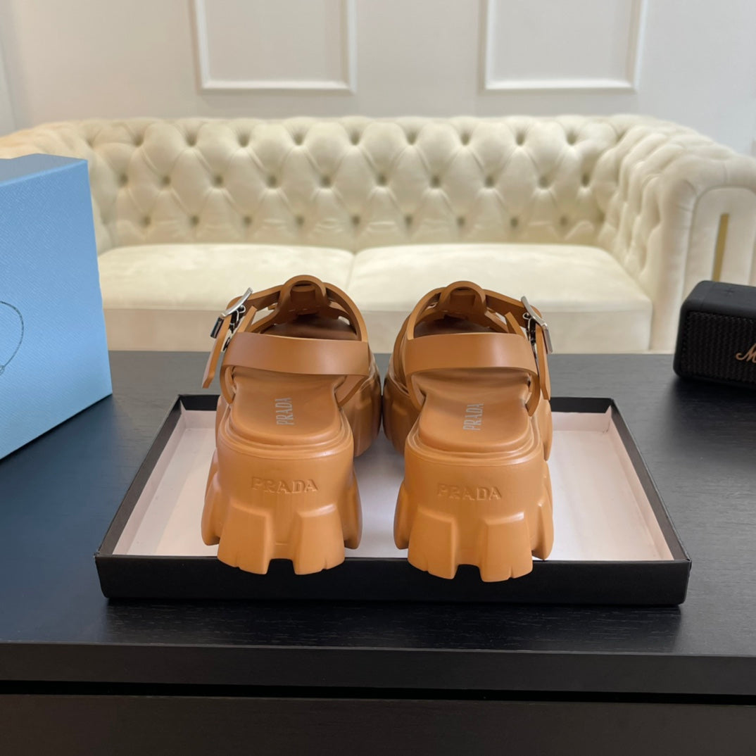 PRADA RUBBER MONOLITH SANLS BRONZE CALFSKIN