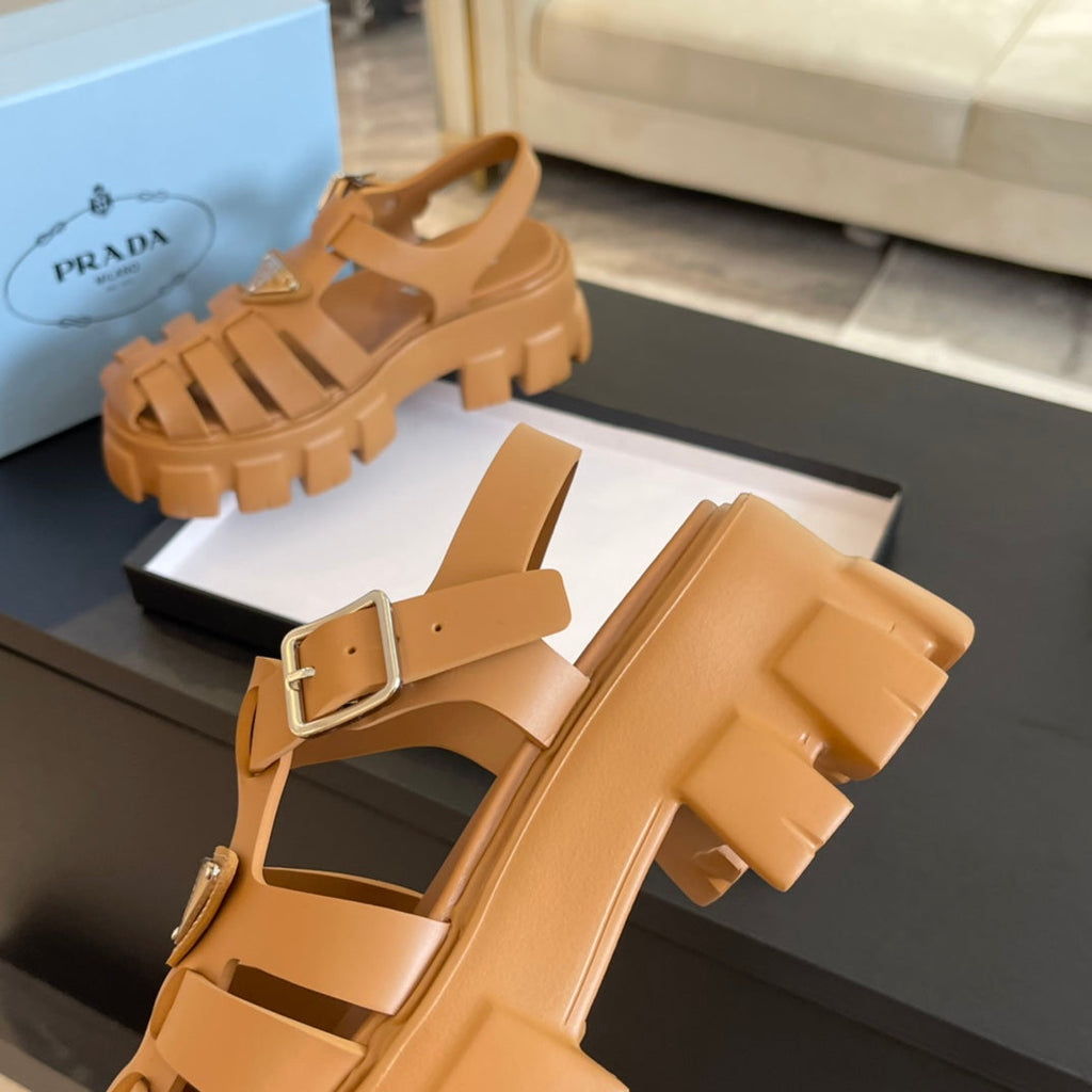 PRADA RUBBER MONOLITH SANLS BRONZE CALFSKIN