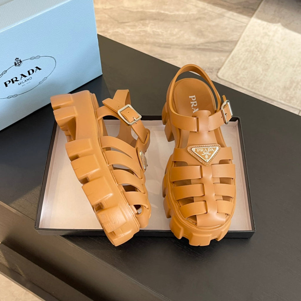 PRADA RUBBER MONOLITH SANLS BRONZE CALFSKIN