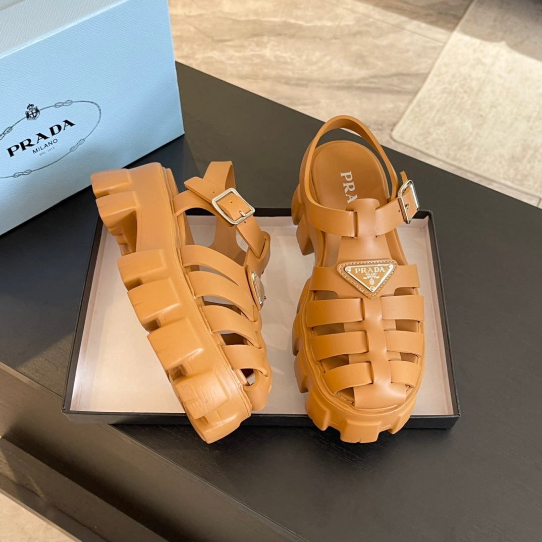 PRADA RUBBER MONOLITH SANLS BRONZE CALFSKIN