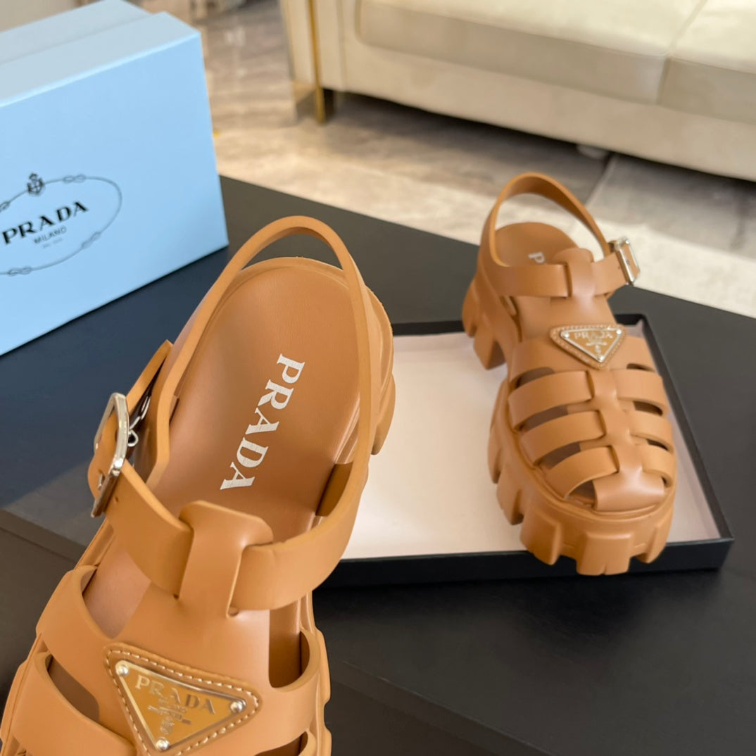 PRADA RUBBER MONOLITH SANLS BRONZE CALFSKIN