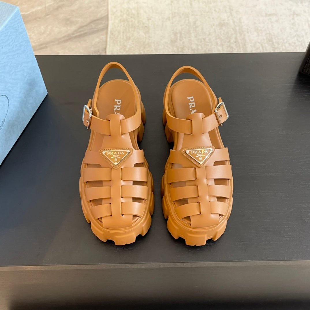 PRADA RUBBER MONOLITH SANLS BRONZE CALFSKIN