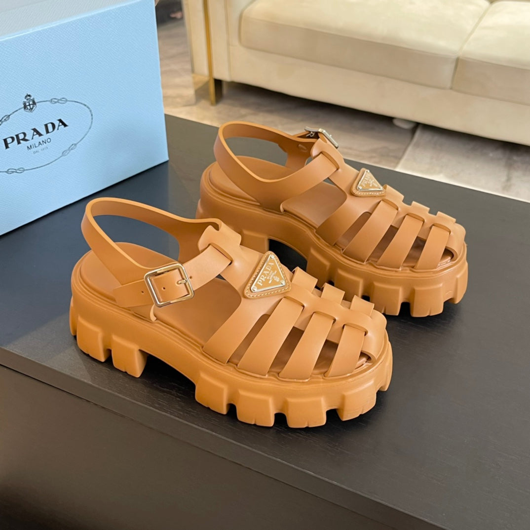 PRADA RUBBER MONOLITH SANLS BRONZE CALFSKIN