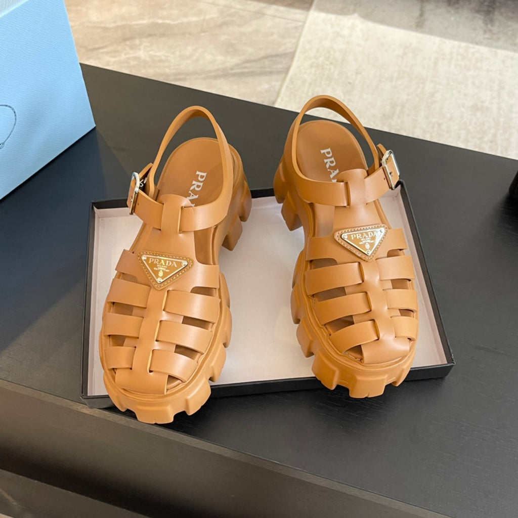 PRADA RUBBER MONOLITH SANLS BRONZE CALFSKIN