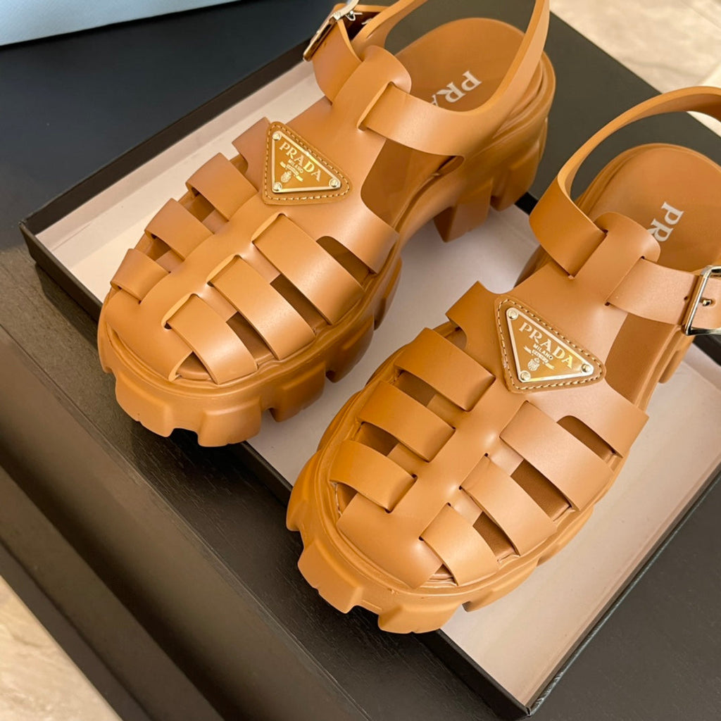 PRADA RUBBER MONOLITH SANLS BRONZE CALFSKIN
