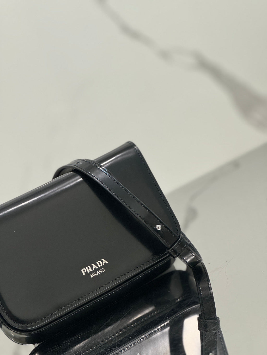 PRADA FLAP BAG 18 IN BLACK SHINY CALFSKIN