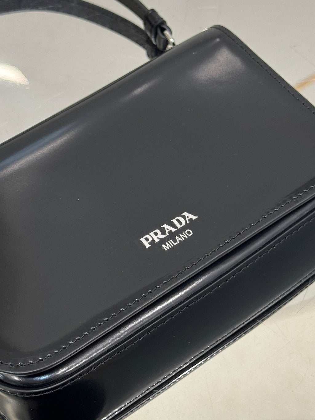 PRADA FLAP BAG 18 IN BLACK SHINY CALFSKIN