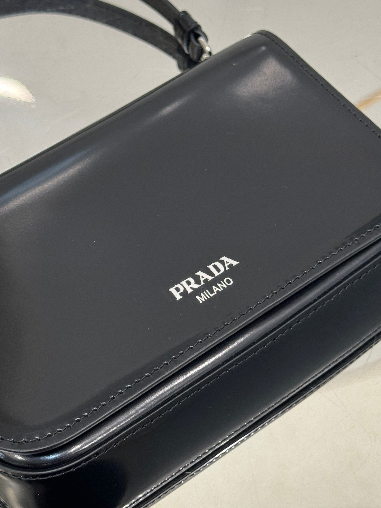 PRADA FLAP BAG 18 IN BLACK SHINY CALFSKIN