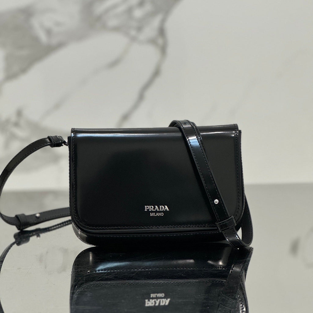 PRADA FLAP BAG 18 IN BLACK SHINY CALFSKIN