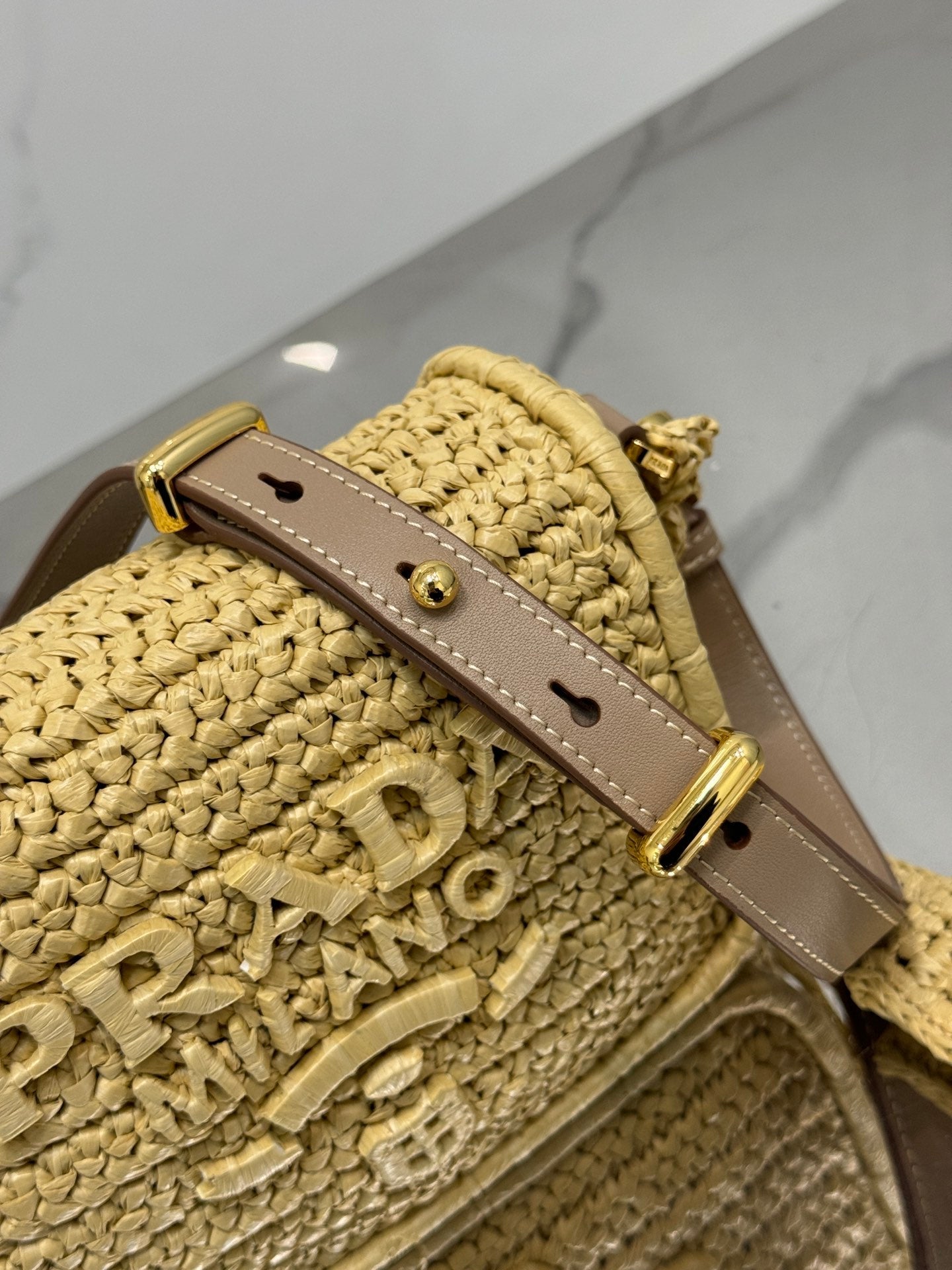 PRADA WOVEN SMALL FLAP BAG 16 IN BEIGE RAFFIA GOLD HARDWARE