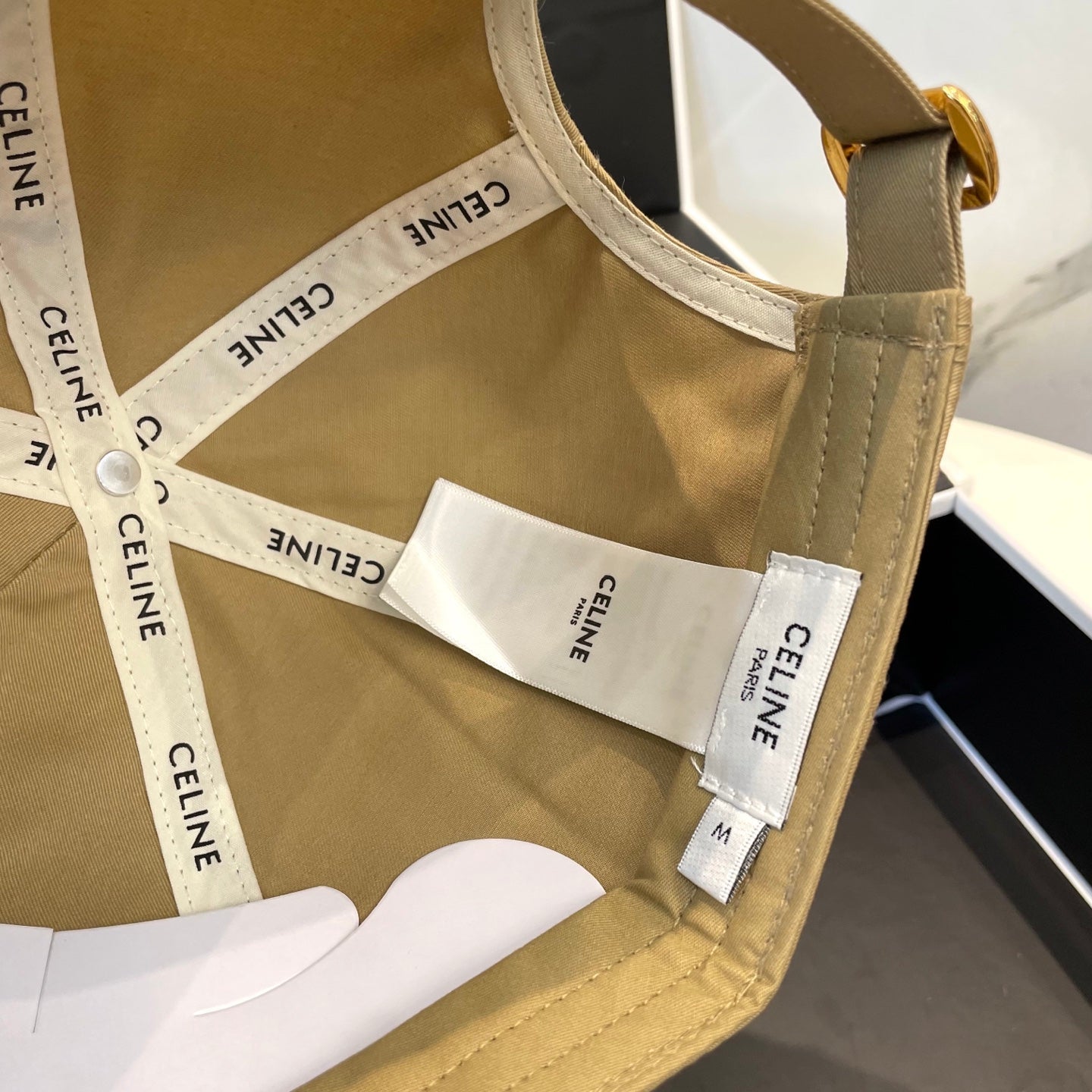 CELINE BASEBALL CAP MODEL 652406 IN OLIVE GREEN AND WHITE FABRIC