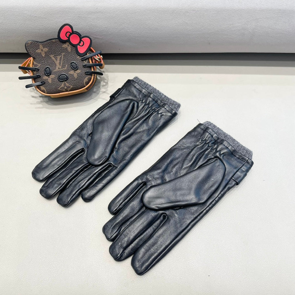 GUCCI TOUCHSCREEN GLOVES IN BLACK LAMBSKIN MIX WOOL 327782
