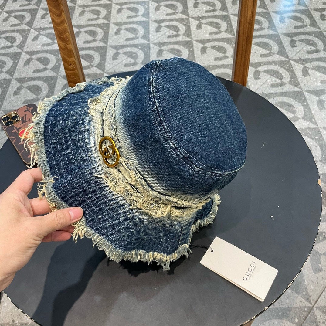 GUCCI BUCKET HAT IN AEGEAN BLUE DENIM 346893