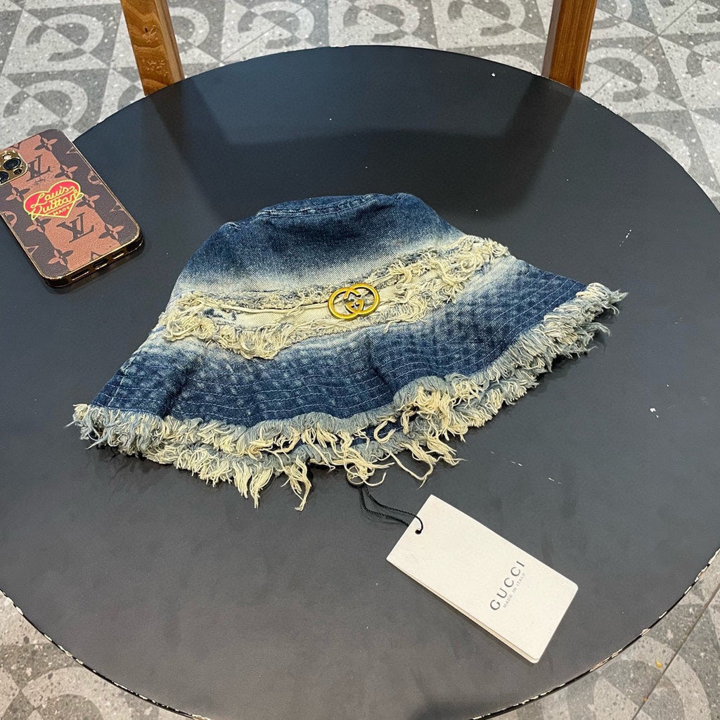 GUCCI BUCKET HAT IN AEGEAN BLUE DENIM 346893
