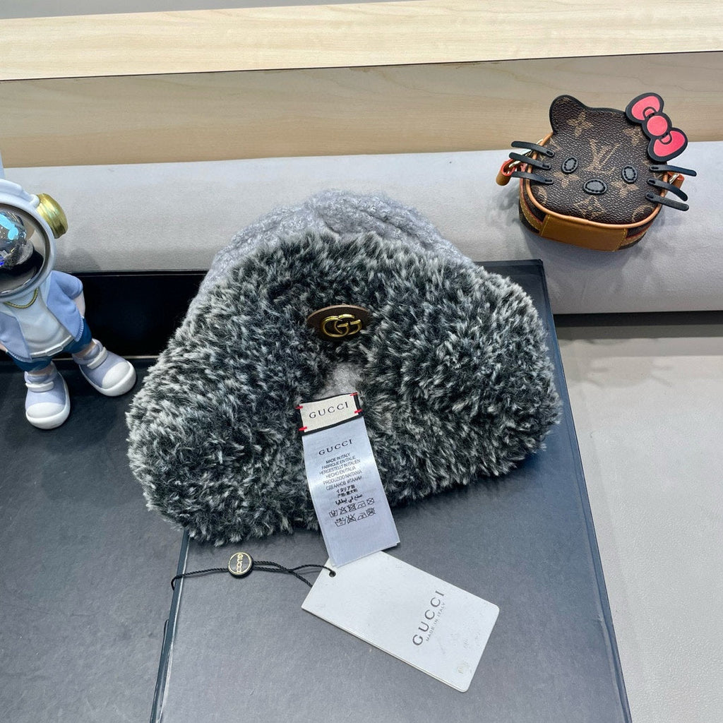 GUCCI BEANIE HAT IN COIN GRAY WOOL AND FLEECE 399545