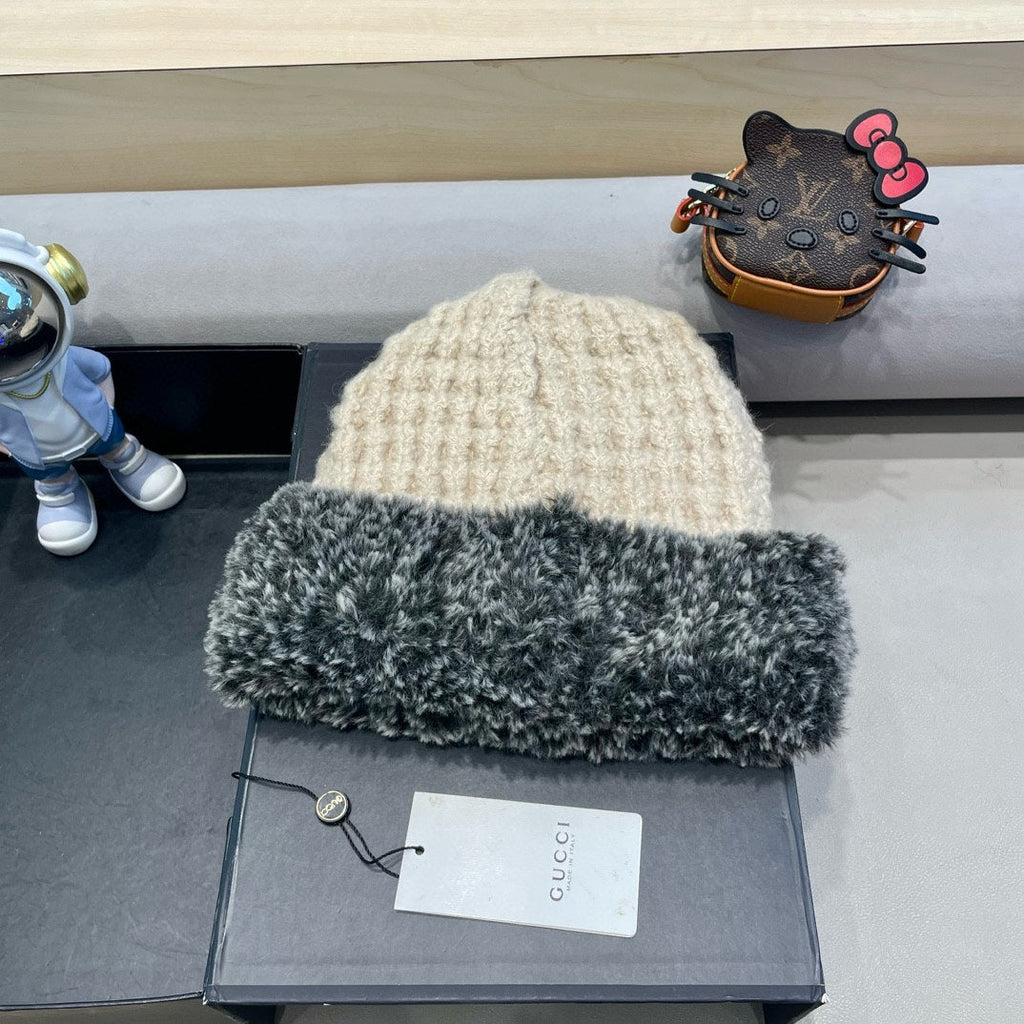 GUCCI BEANIE HAT IN BEIGE WOOL AND FLEECE 399547