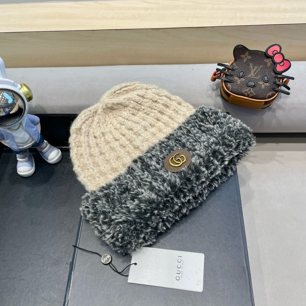GUCCI BEANIE HAT IN BEIGE WOOL AND FLEECE 399547
