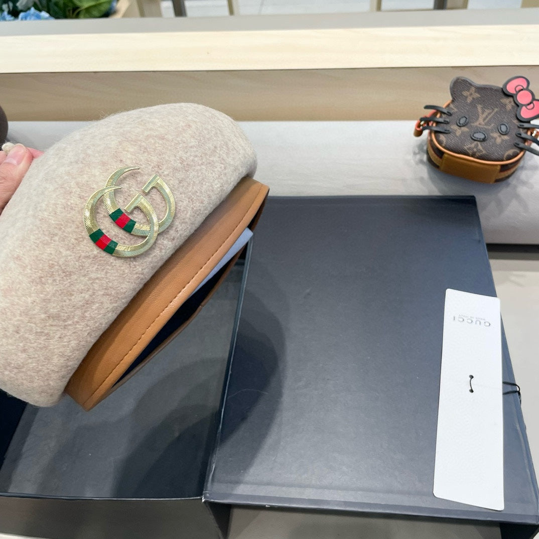 GUCCI BERET HAT IN KHAKI BROWN WOOL 406970