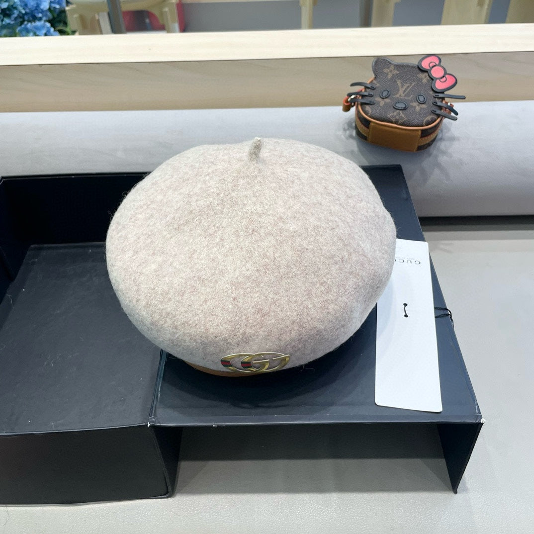 GUCCI BERET HAT IN KHAKI BROWN WOOL 406970