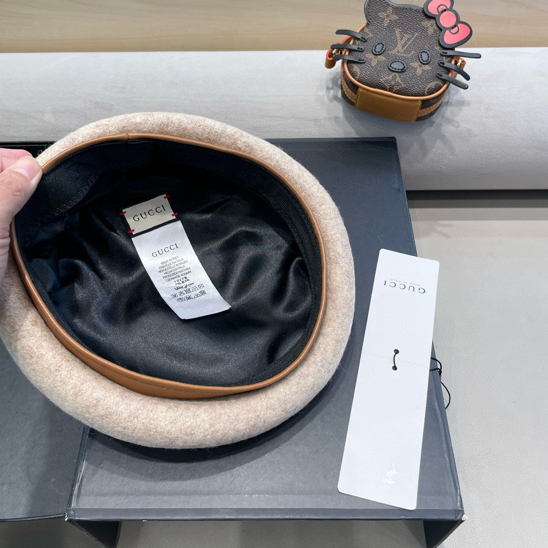 GUCCI BERET HAT IN KHAKI BROWN WOOL 406970