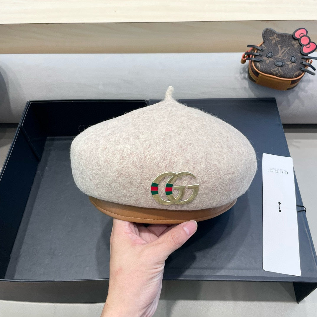 GUCCI BERET HAT IN KHAKI BROWN WOOL 406970
