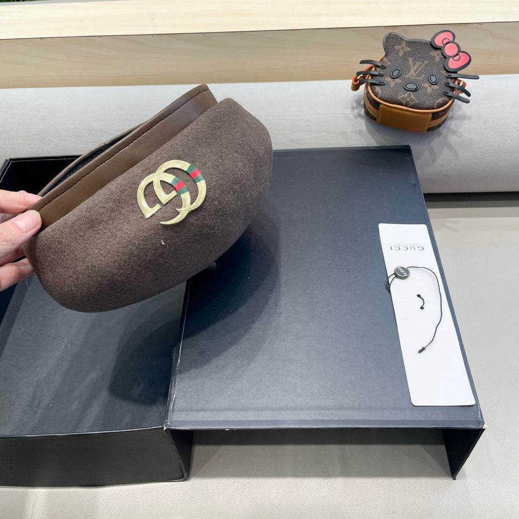 GUCCI BERET HAT IN WENGE BROWN WOOL 406888