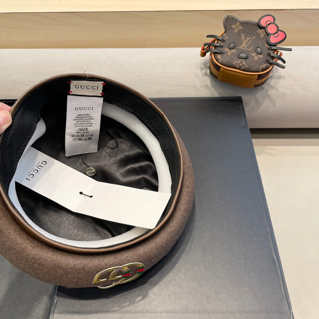 GUCCI BERET HAT IN WENGE BROWN WOOL 406888