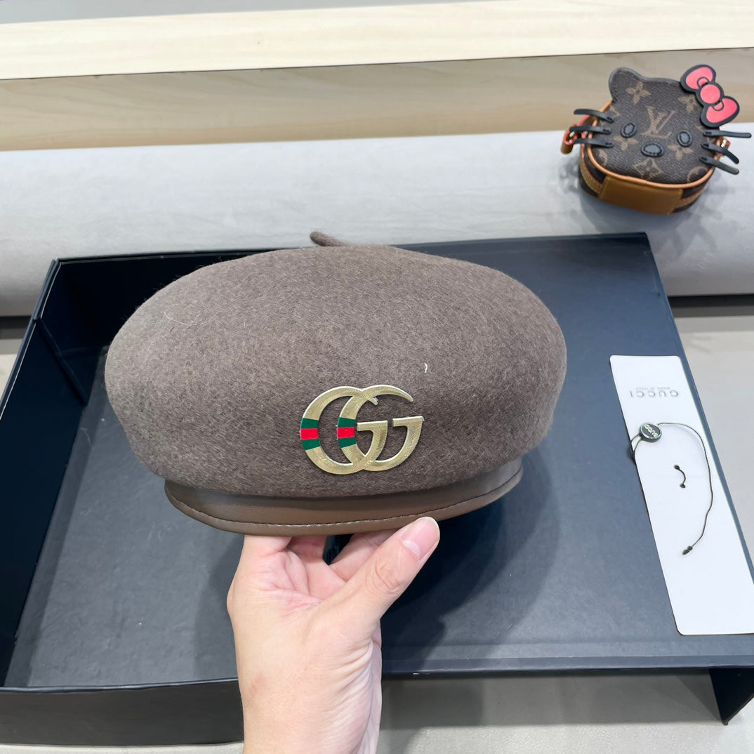 GUCCI BERET HAT IN WENGE BROWN WOOL 406888