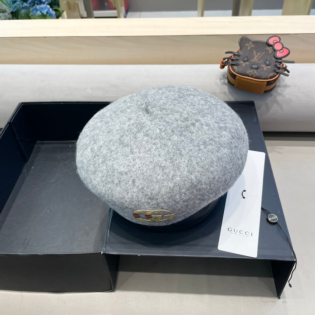 GUCCI BERET HAT IN ASH GRAY WOOL 406885