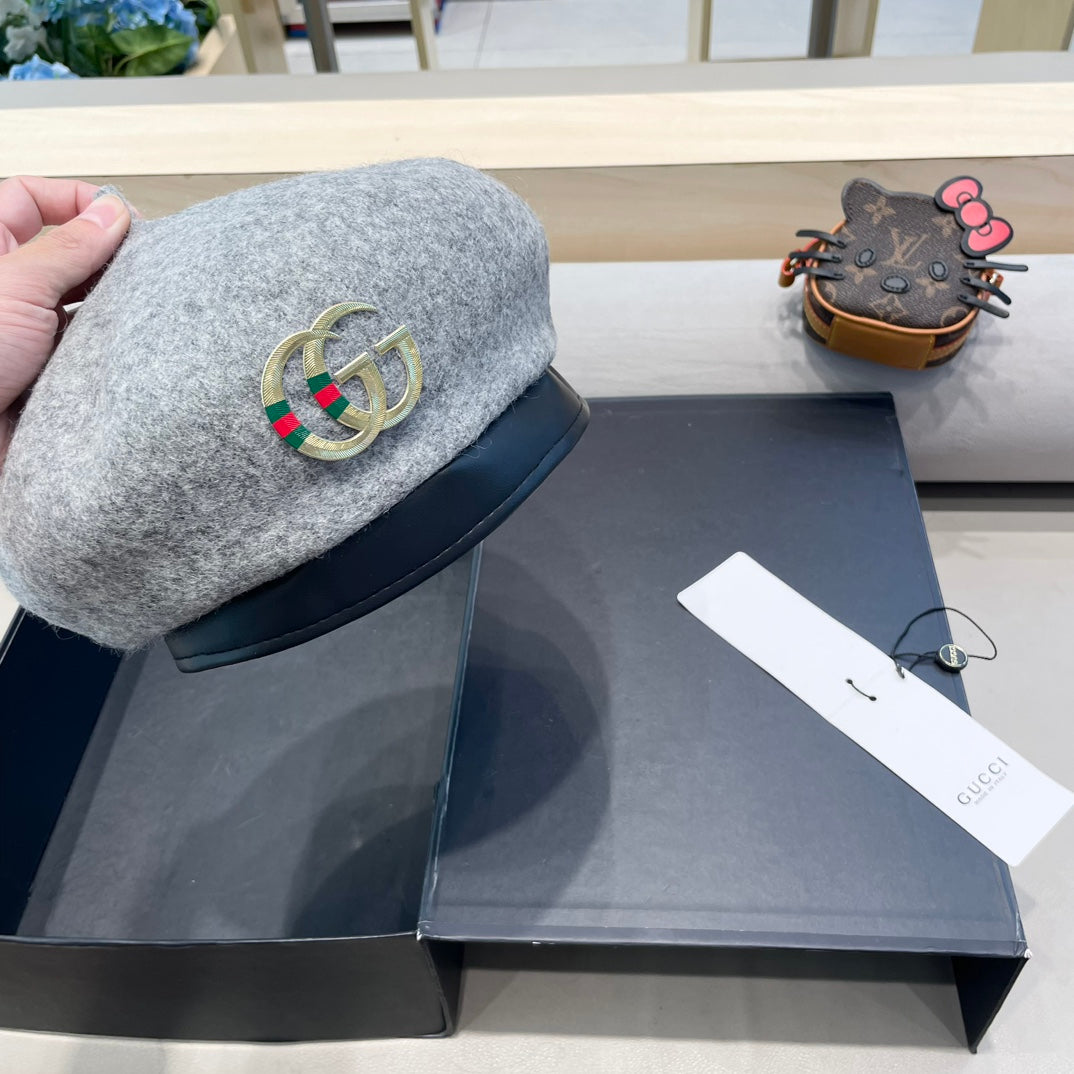 GUCCI BERET HAT IN ASH GRAY WOOL 406885