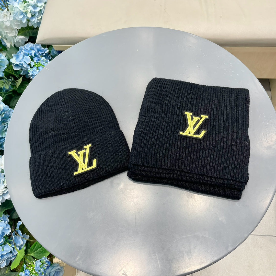 LOUIS VUITTON SET SCARF AND HAT IN BLACK WOOL 406533