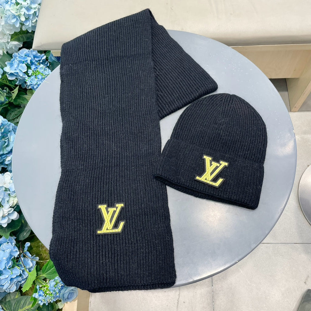 LOUIS VUITTON SET SCARF AND HAT IN BLACK WOOL 406533