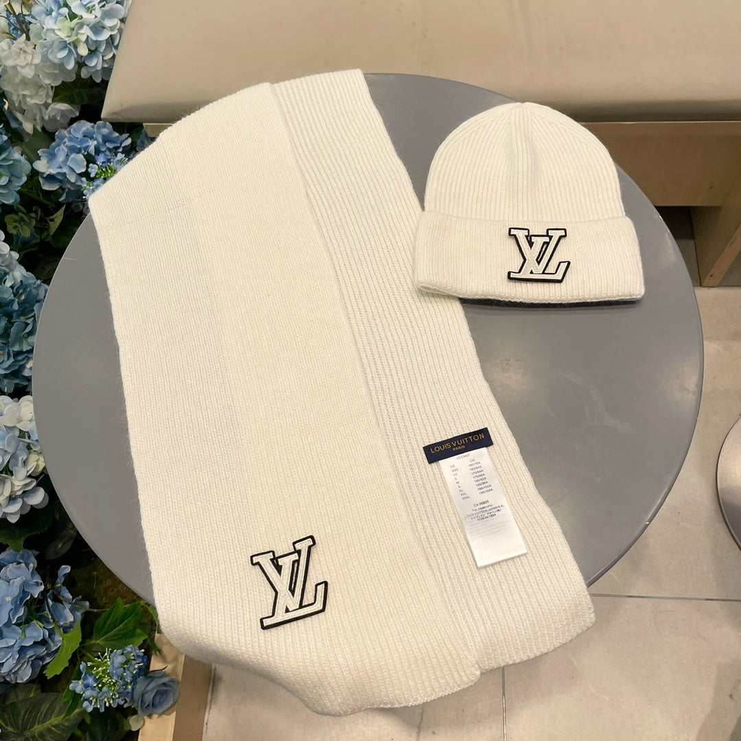 LOUIS VUITTON SET SCARF AND HAT IN BEIGE WOOL 406531