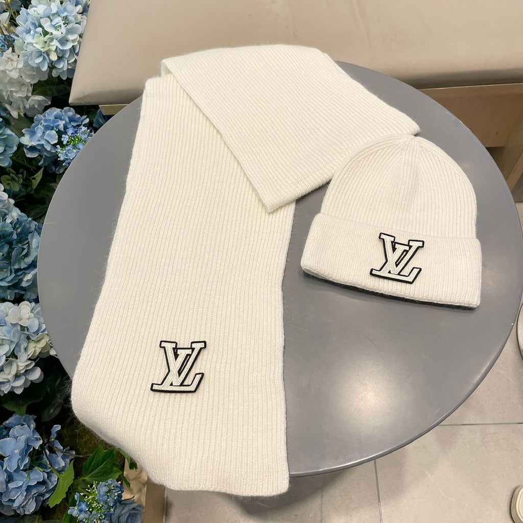 LOUIS VUITTON SET SCARF AND HAT IN BEIGE WOOL 406531