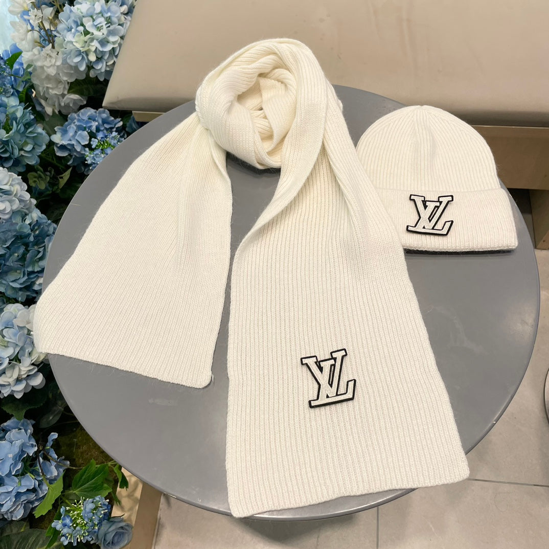 LOUIS VUITTON SET SCARF AND HAT IN BEIGE WOOL 406531