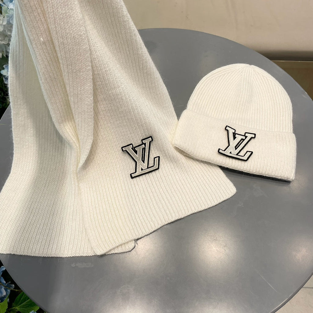 LOUIS VUITTON SET SCARF AND HAT IN BEIGE WOOL 406531