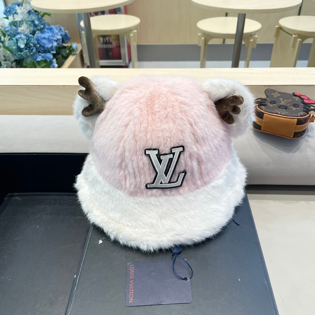 LOUIS VUITTON FISHERMAN HAT IN PINK MIX WHITE WOOL AND RABBIT FUR 409760