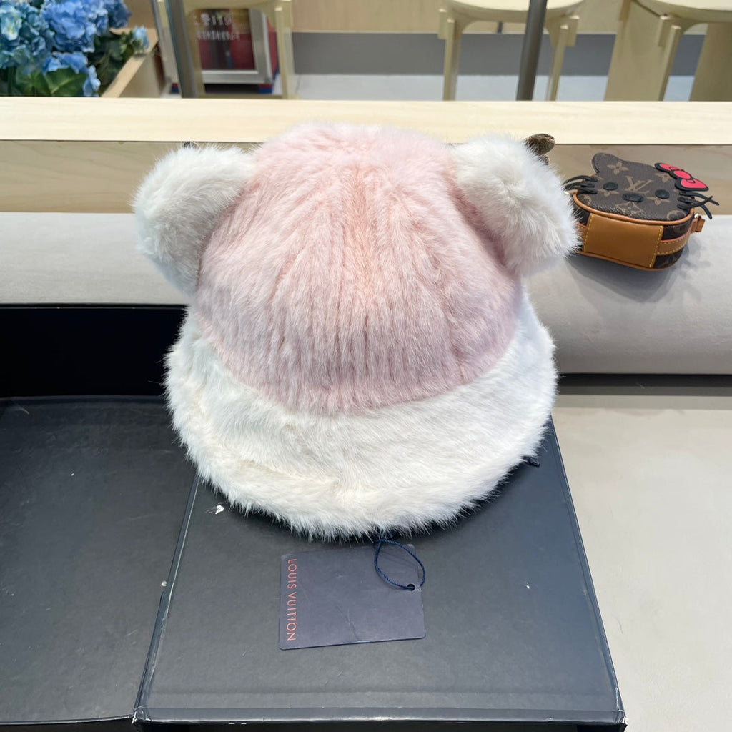 LOUIS VUITTON FISHERMAN HAT IN PINK MIX WHITE WOOL AND RABBIT FUR 409760