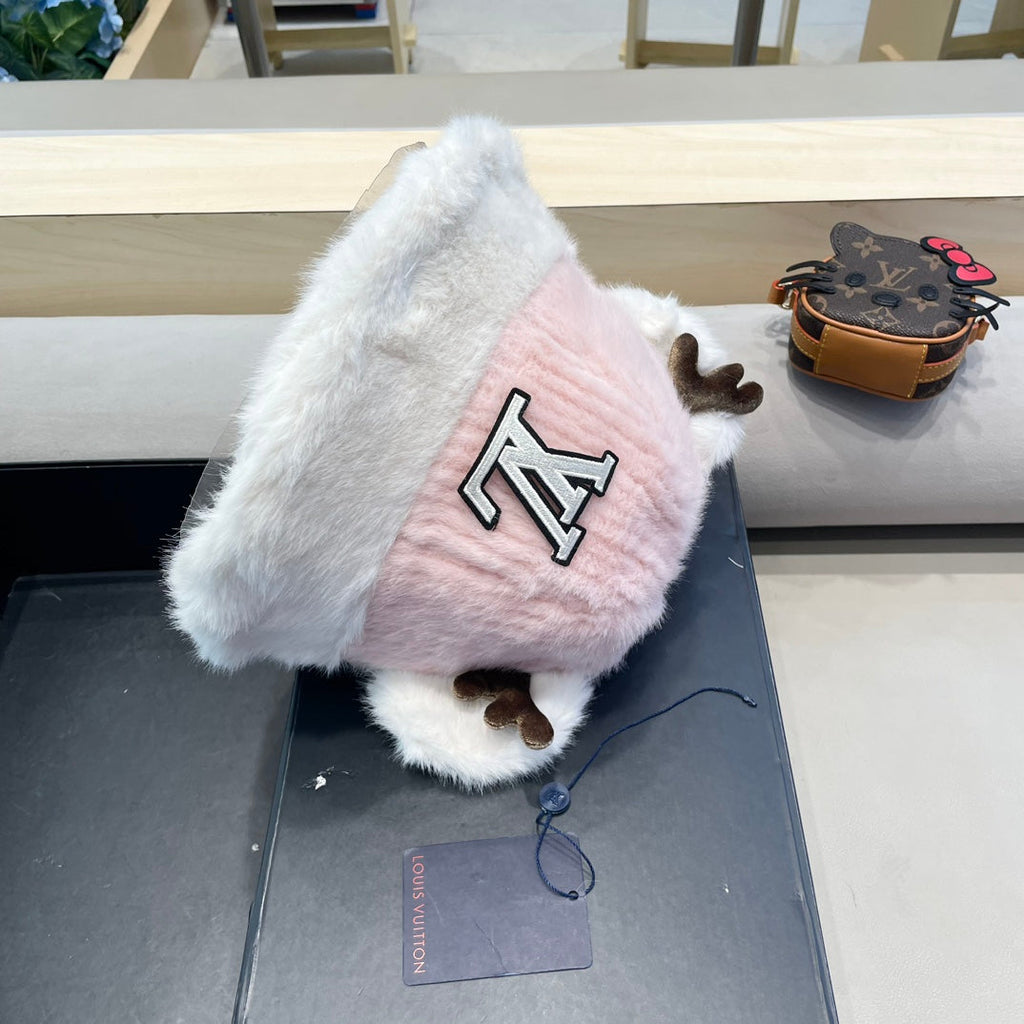 LOUIS VUITTON FISHERMAN HAT IN PINK MIX WHITE WOOL AND RABBIT FUR 409760
