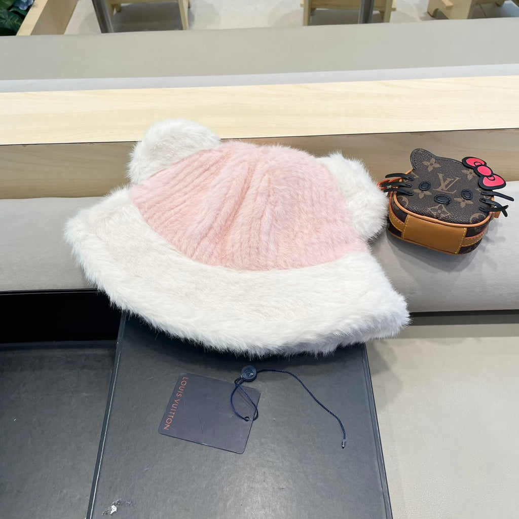 LOUIS VUITTON FISHERMAN HAT IN PINK MIX WHITE WOOL AND RABBIT FUR 409760