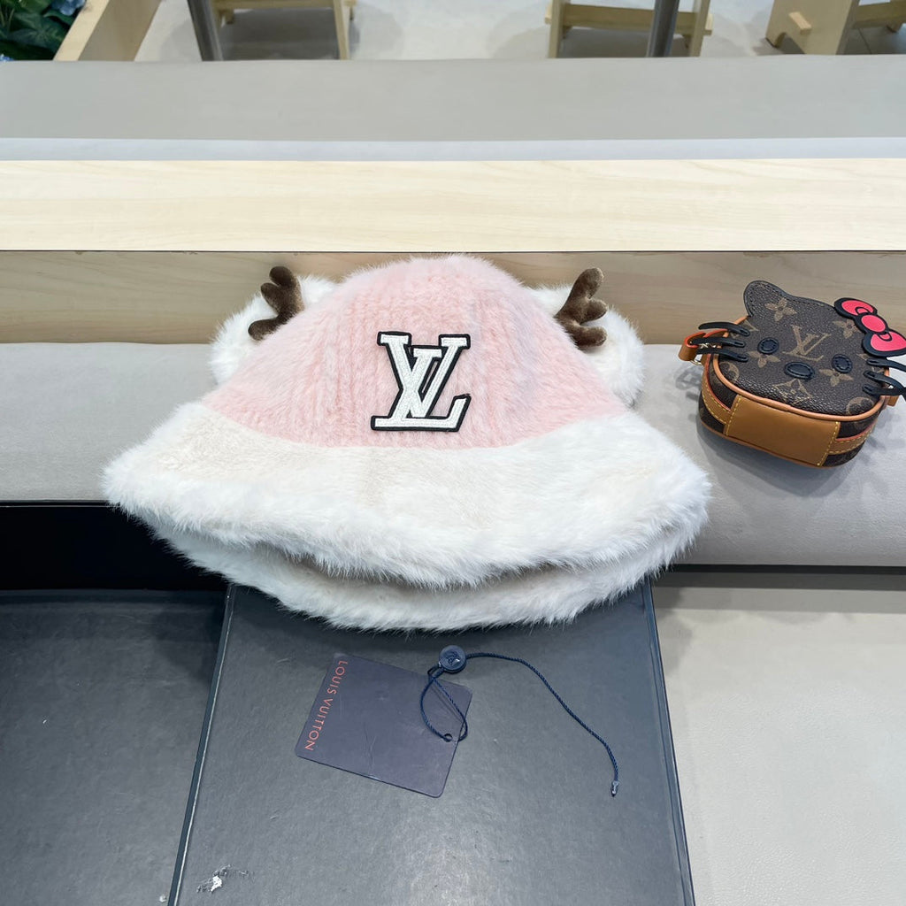 LOUIS VUITTON FISHERMAN HAT IN PINK MIX WHITE WOOL AND RABBIT FUR 409760