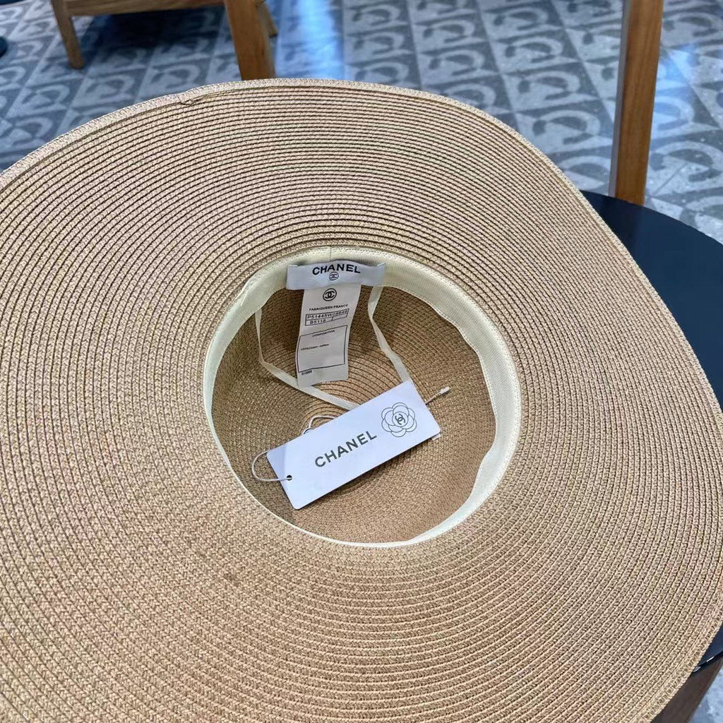 CHANEL WIDE BRIM STRAW HAT BROWN 672708