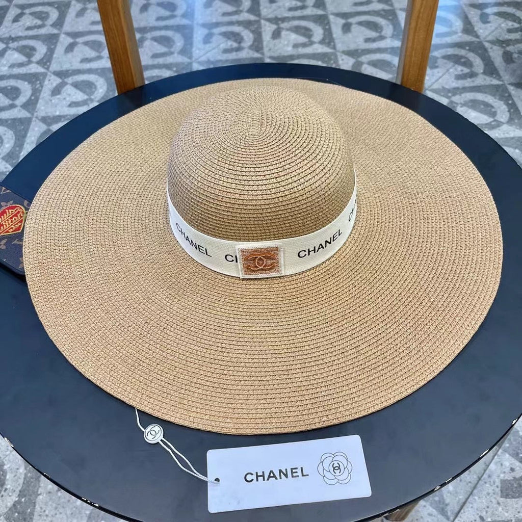 CHANEL WIDE BRIM STRAW HAT BROWN 672708