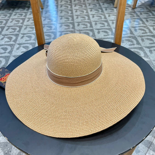 CHANEL WIDE BRIM STRAW HAT WITH BOW BROWN 672705