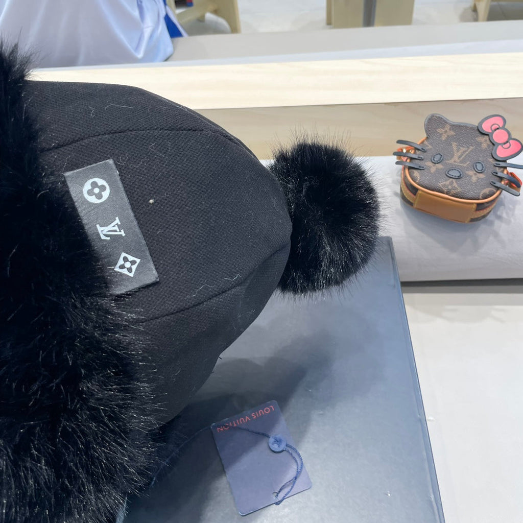 LOUIS VUITTON BEANIE HAT IN BLACK WOOL AND COTTON 419744