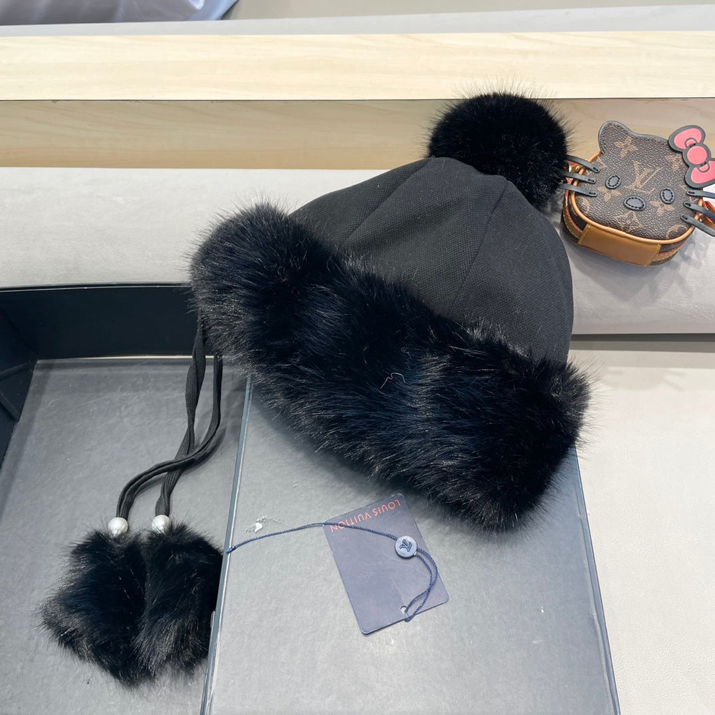 LOUIS VUITTON BEANIE HAT IN BLACK WOOL AND COTTON 419744