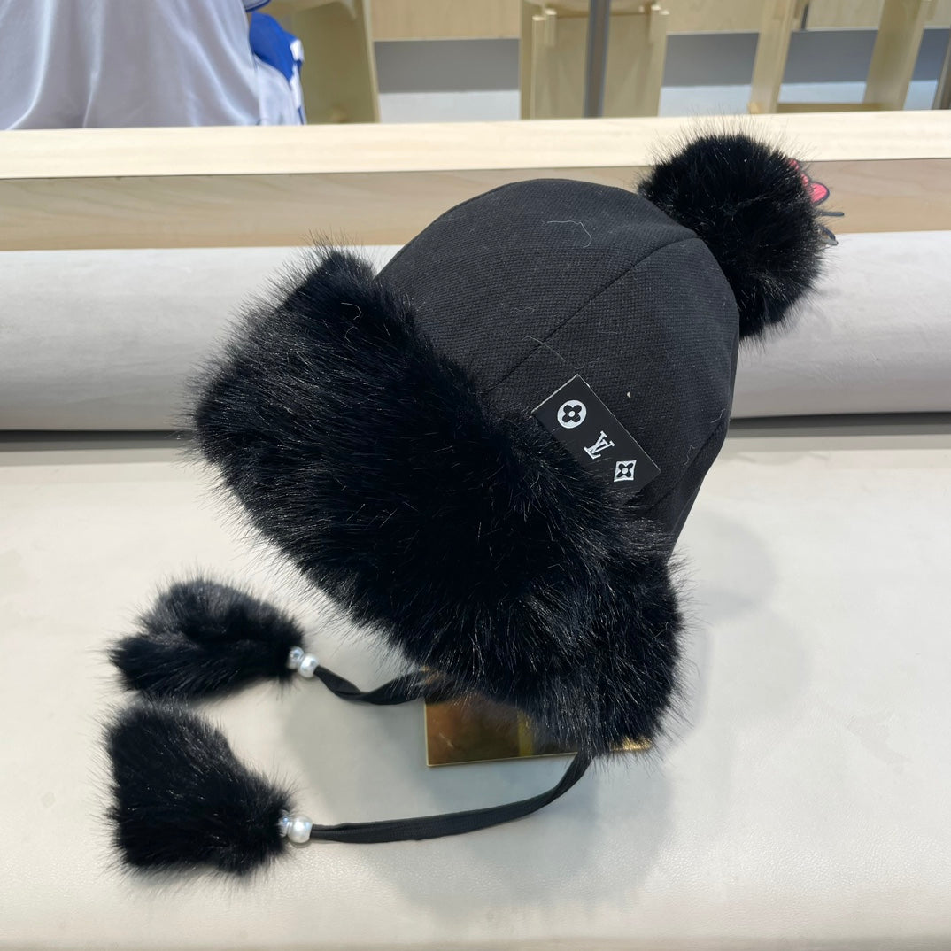 LOUIS VUITTON BEANIE HAT IN BLACK WOOL AND COTTON 419744