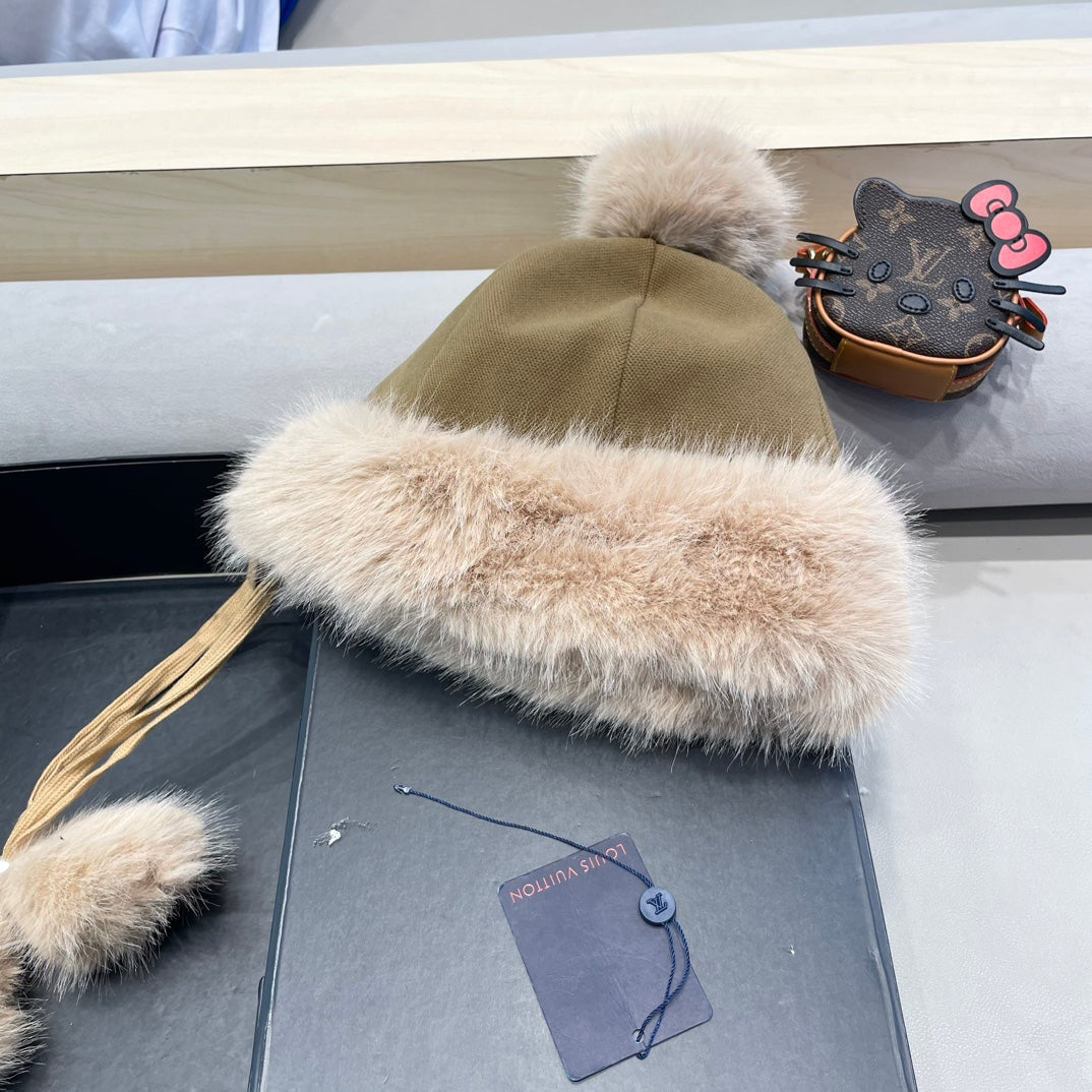 LOUIS VUITTON BEANIE HAT IN SAND BEIGE FLEECE AND WOOL 424307