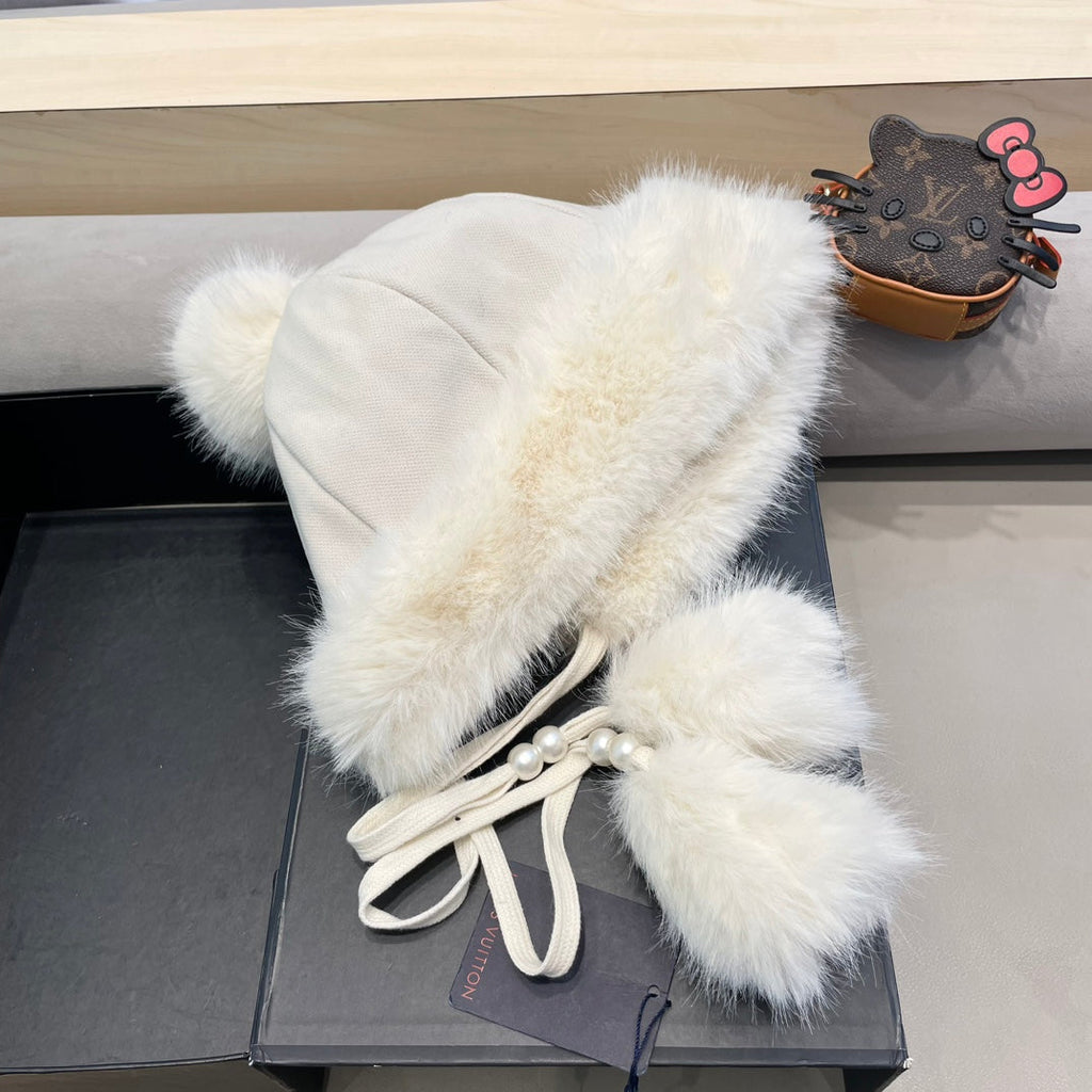 LOUIS VUITTON BEANIE HAT IN WHITE WOOL AND COTTON 419746