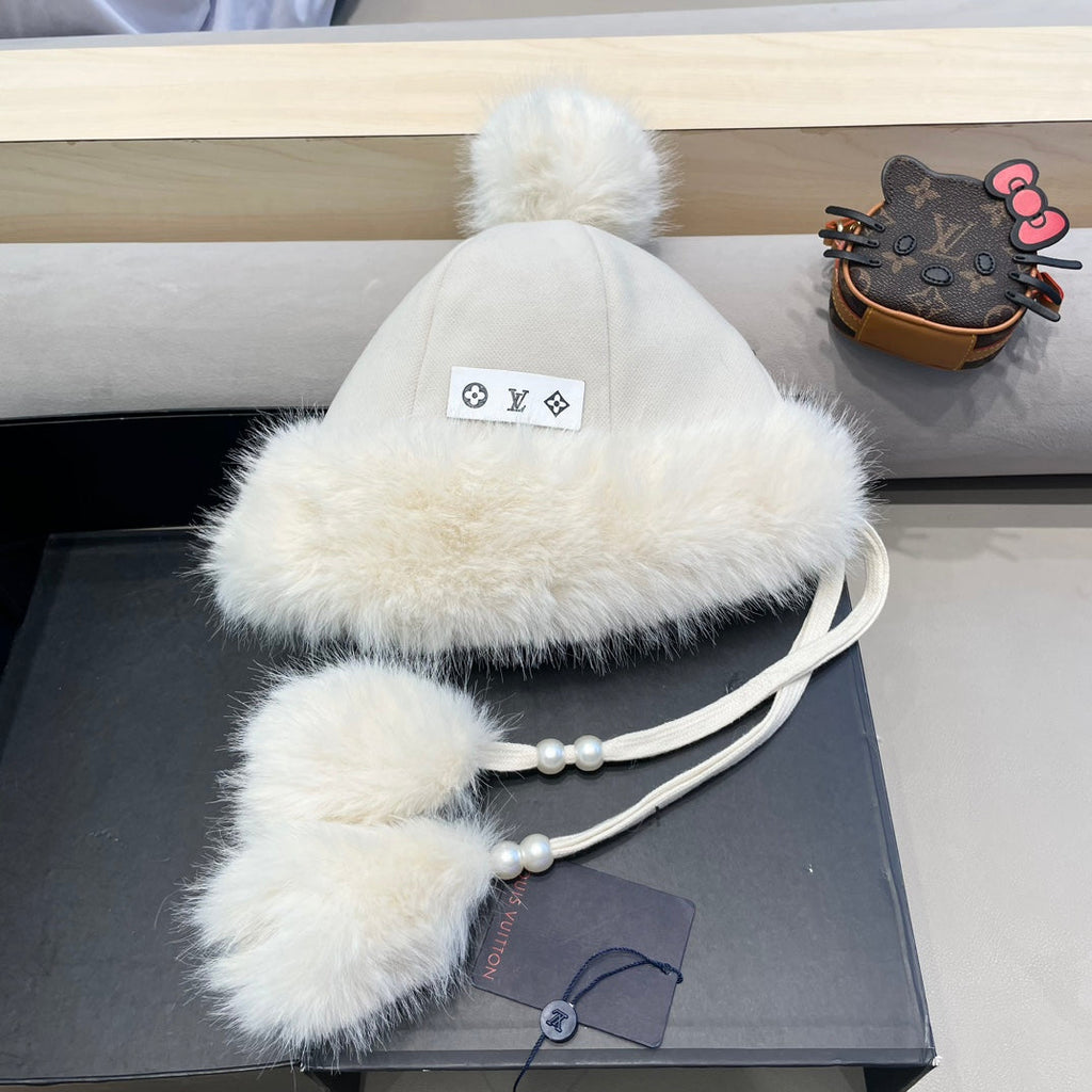 LOUIS VUITTON BEANIE HAT IN WHITE WOOL AND COTTON 419746